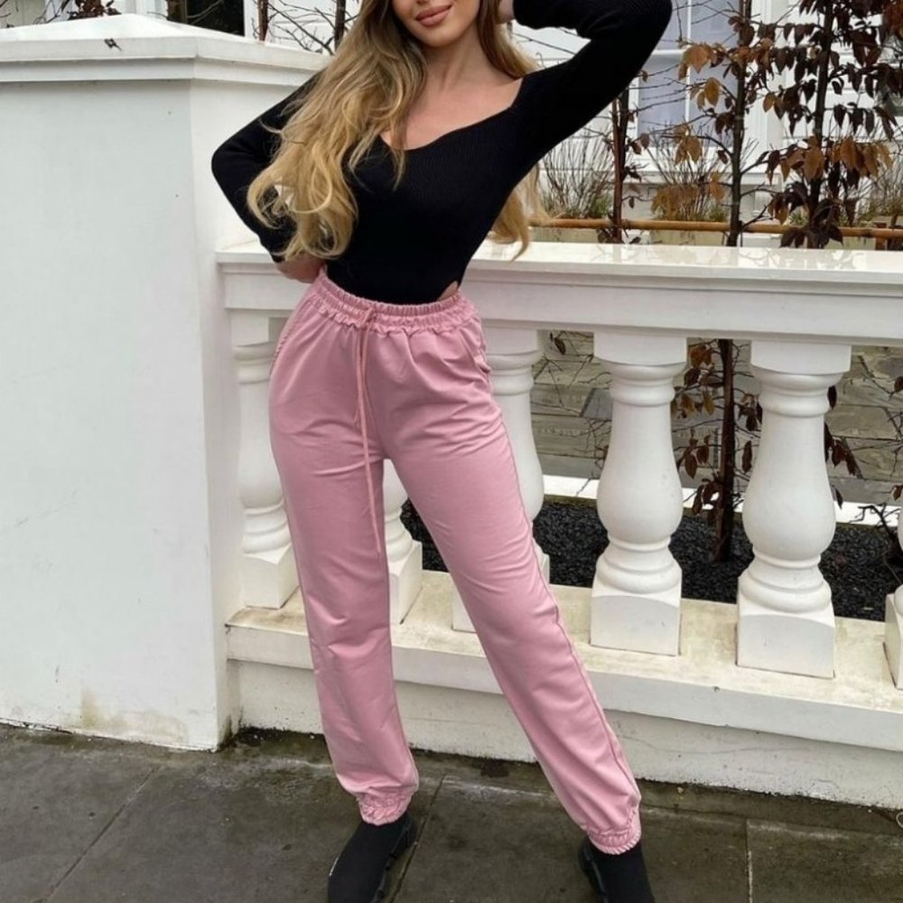 Pink High Waist Loose Fit Joggers Jogger Pants - Picture 9 of 10